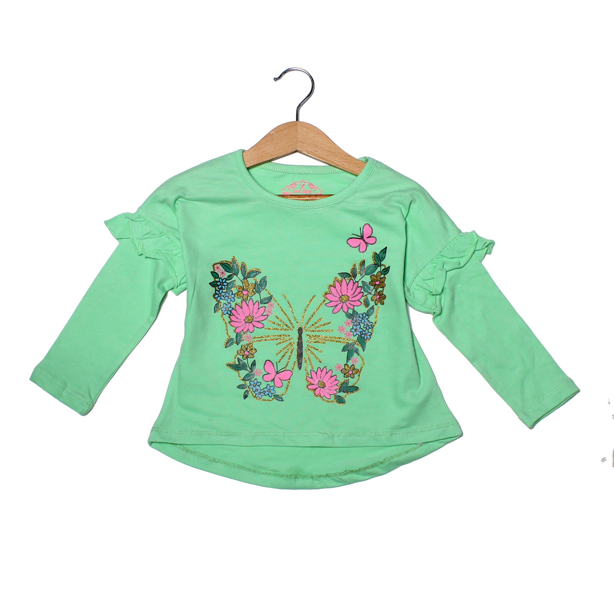 NEW PISTA GREEN BUTTERFLY PRINTED T-SHIRT TOP FOR GIRLS Secondary image