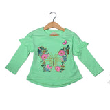 NEW PISTA GREEN BUTTERFLY PRINTED T-SHIRT TOP FOR GIRLS