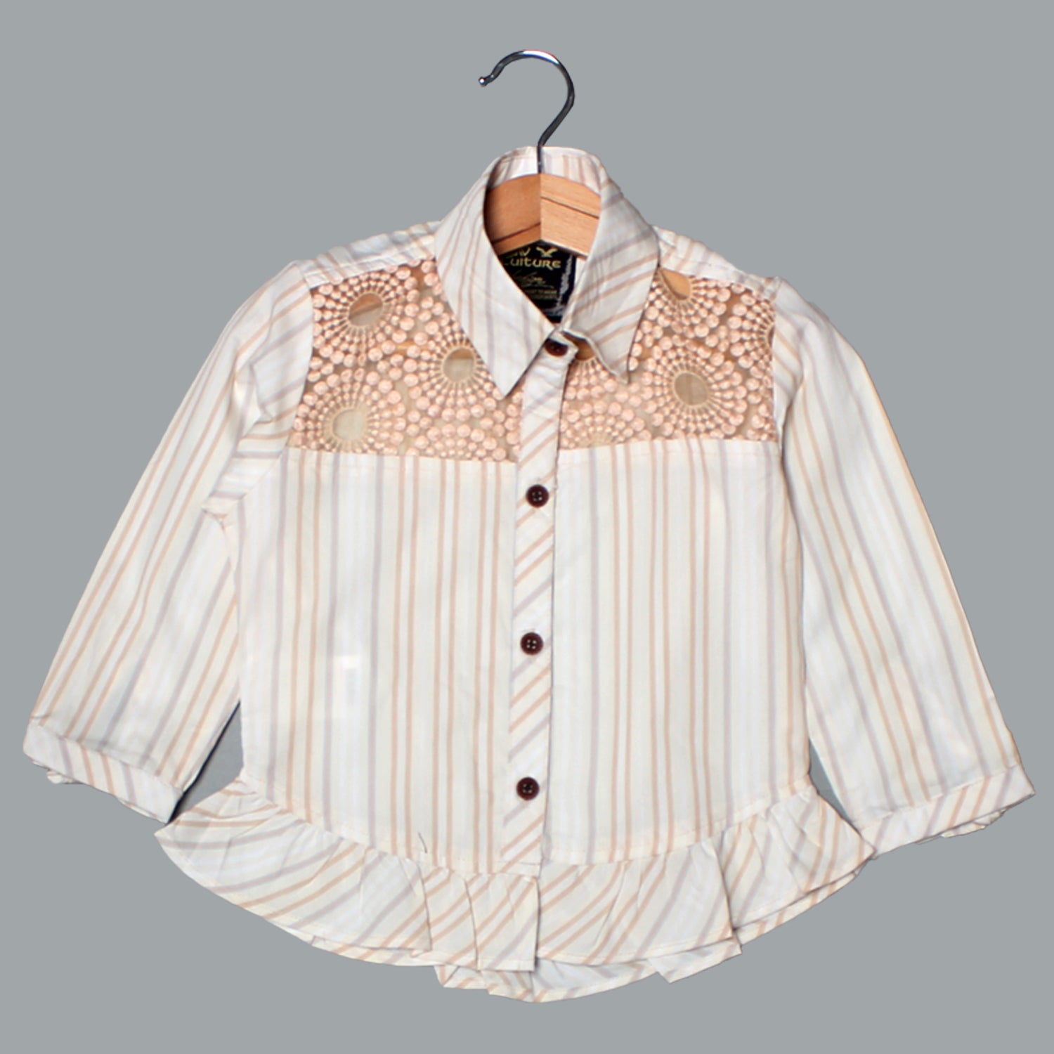 NEW CREAM LINES WITH EMBROIDERY CASUAL SHIRT FOR GIRLS