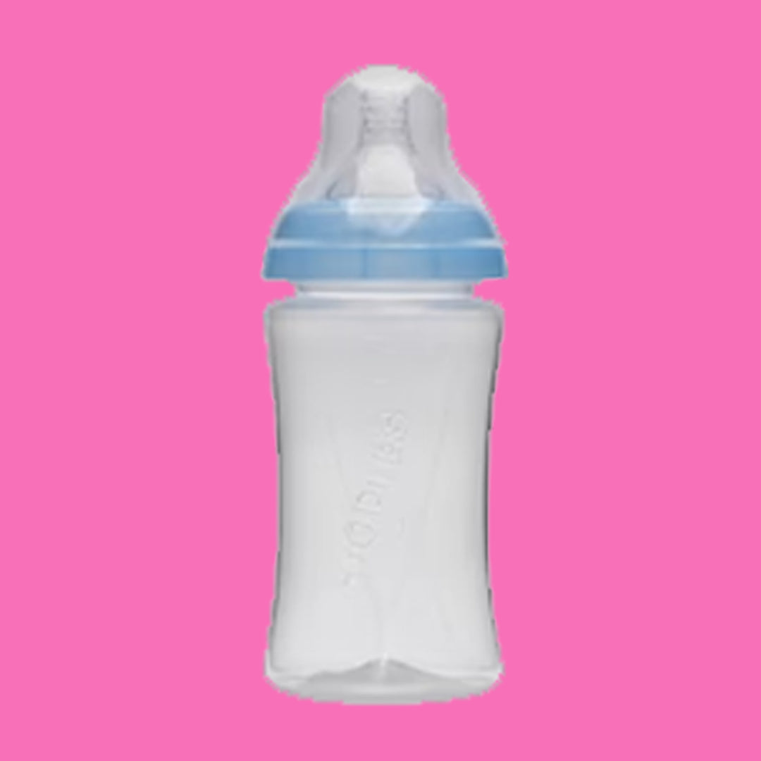 Cuddles Essential Feeding Bottle | 260ml | 90z White Pink & Blue