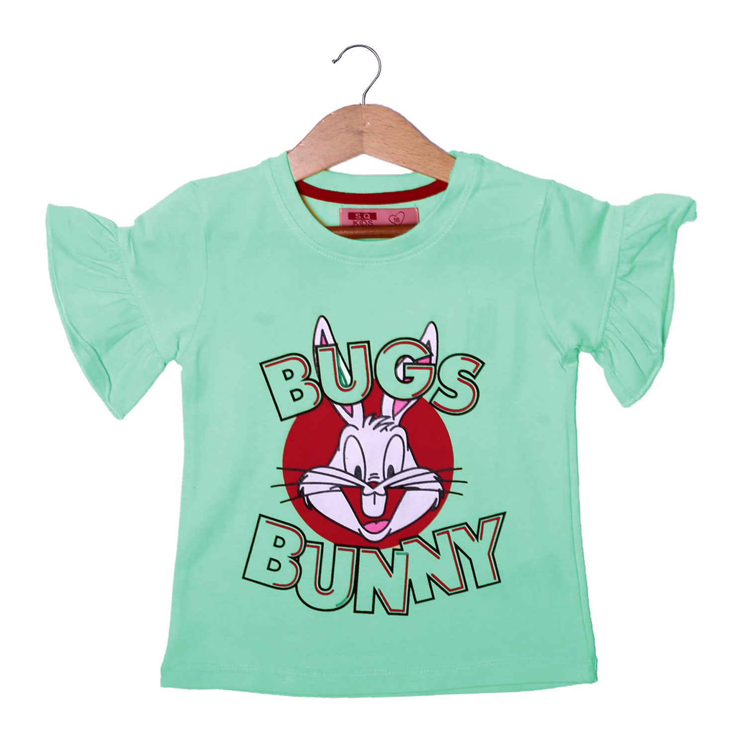 NEW SKY BLUE BUGS BUNNY PRINTED LYCRA FABRIC T-SHIRT FOR GIRLS