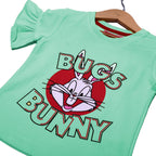 NEW SKY BLUE BUGS BUNNY PRINTED LYCRA FABRIC T-SHIRT FOR GIRLS