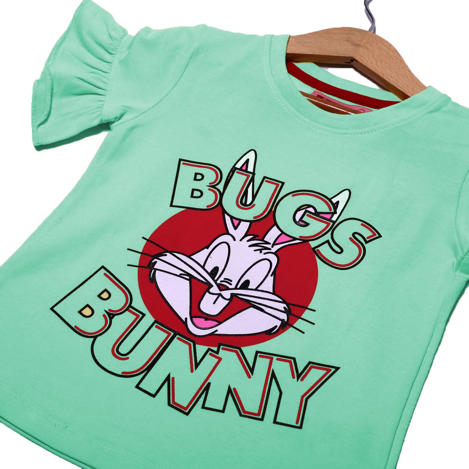 NEW SKY BLUE BUGS BUNNY PRINTED LYCRA FABRIC T-SHIRT FOR GIRLS