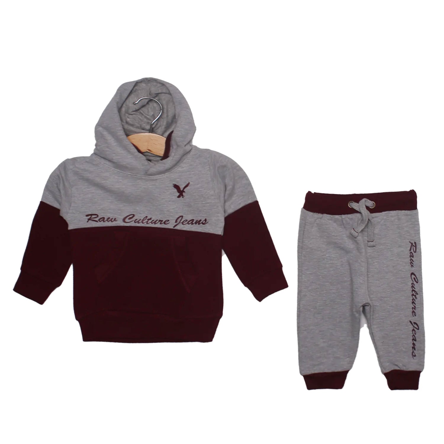 NEW MAROON & GREY HOODIE WITH GREY TROUSER BABA SUIT
