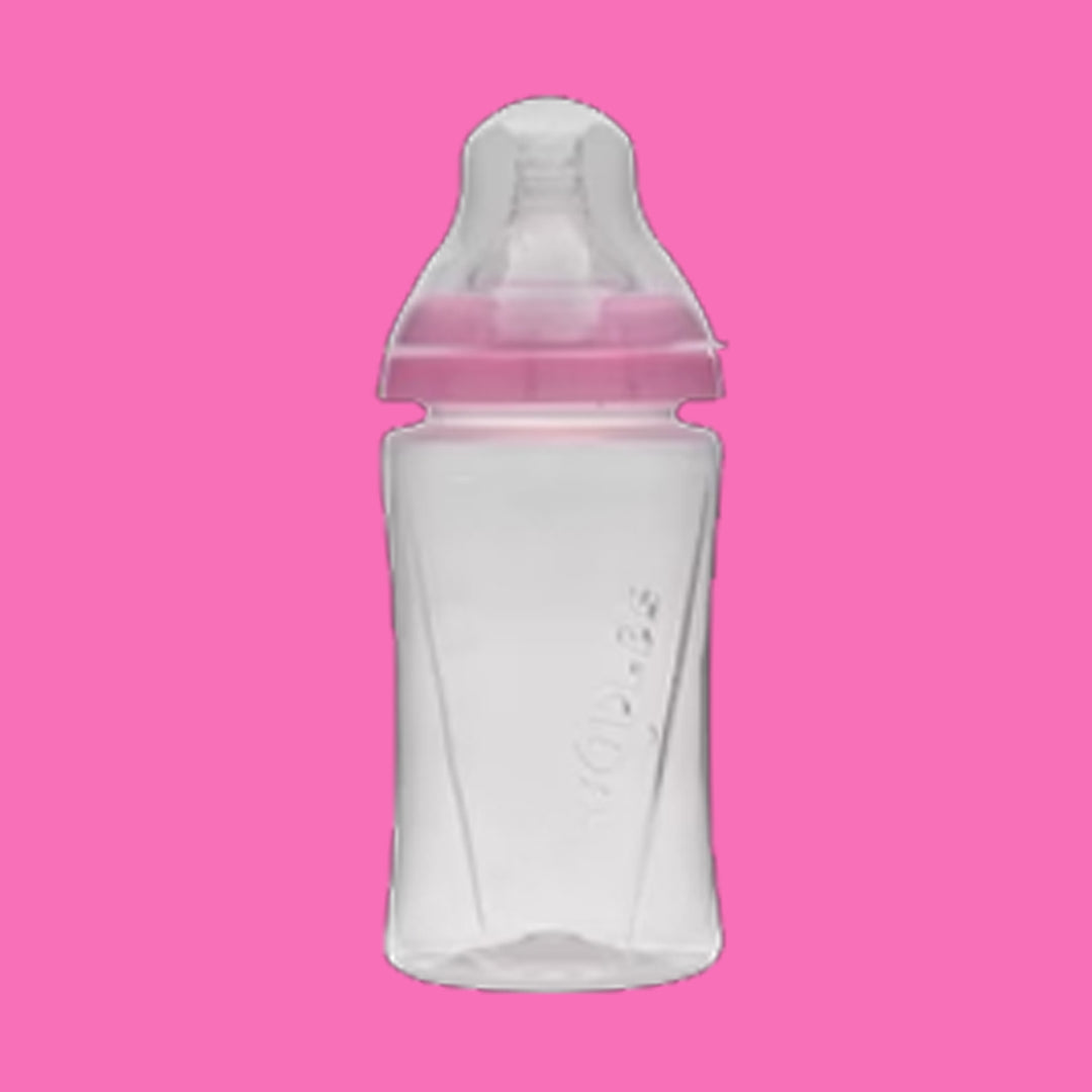 Cuddles Essential Feeding Bottle | 260ml | 90z White Pink & Blue