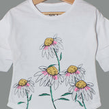 NEW WHITE SUN FLOWER PRINTED T-SHIRT TOP FOR GIRLS